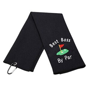 LEVLO Boss Gift Funny Golf Towel Gift for Golfer Best Boss by Par Golf Embroidered Golf Towel Gift Boss's Day (Best Boss- Black)