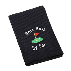 LEVLO Boss Gift Funny Golf Towel Gift for Golfer Best Boss by Par Golf Embroidered Golf Towel Gift Boss's Day (Best Boss- Black)