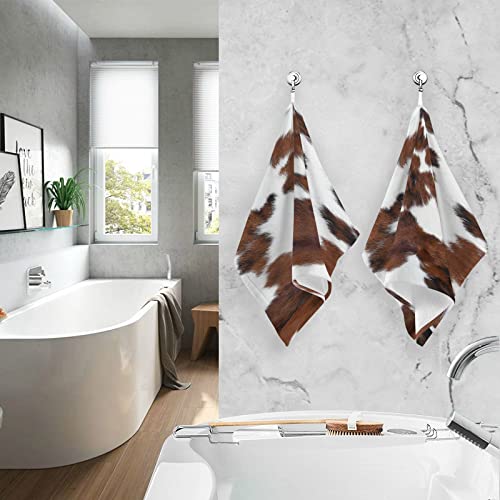 MAOBLYR 2 Pack White Brown Print Cow Towels Pure Cotton Soft Fingertip Towel Absorbent Breathable & Comfort Washcloth for Home Hotel Decor