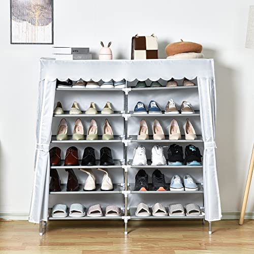 aceyoon 7-Tier Shoe Rack, 30 Pairs of Shoes Double Row Shoe Storage Organizer, Easy Assembly with Nonwoven Fabric Cover Shoe Cabinet for High Heels Boots Mens Shoes 45 x 45 x 11.4 inch (Gray)