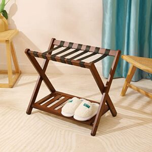 ArtsPavilion Fully Assembled Luggage Rack, Bamboo Folding Luggage Rack Suitcase Stand with Storage Shelf for Home Guest Room Bedroom Hotel