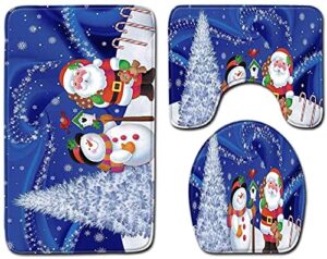 christmas bath mat set, christmas decorations 3-piece non-slip bathroom rugs toilet mat for bathroom (santa and snowman)