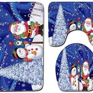 Christmas Bath Mat Set, Christmas Decorations 3-Piece Non-Slip Bathroom Rugs Toilet Mat for Bathroom (Santa and Snowman)