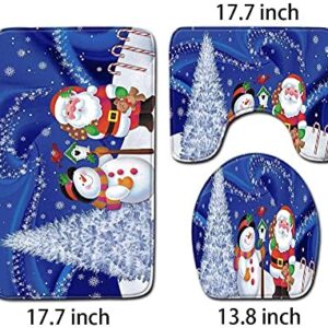 Christmas Bath Mat Set, Christmas Decorations 3-Piece Non-Slip Bathroom Rugs Toilet Mat for Bathroom (Santa and Snowman)