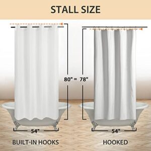 Stall Fabric Shower Curtain No Hooks or Liner Needed - Soft Shower Stall Curtain 54" x 78" Hotel Grade, Waterproof & Machine Washable, White, 54x80 Stall Size