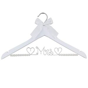 bridal dress hanger solid wood dress hangers mrs letter hanger wedding gift (white hanger pearl and silver thread)