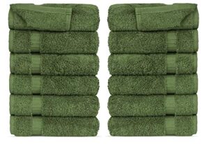 ftb classic washcloths set 12 piece washcloths (moss green, 12 washcloths)