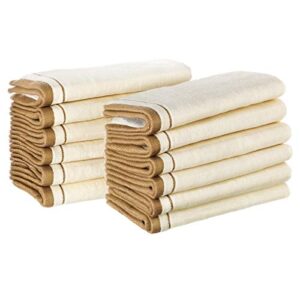 creative scents 100% cotton velour fingertip towel set (12 pack) super soft 11” x 18” small hand towels, extra-absorbent finger tip towels for bathroom & guests (cream with gold brown trim)