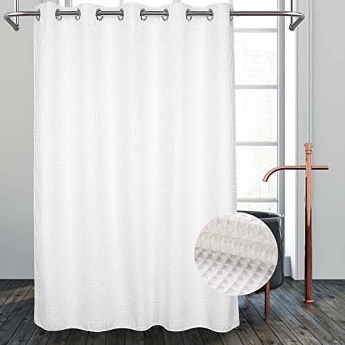 River Dream Hotel Grade No Hooks Needed Shower Curtain with Snap in Liner,Water Repellent, Machine Washable (White, 71"x86"(W/Liner))