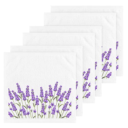 ALAZA Wash Cloth Set Purple Lavender Flowers(n1) - Pack of 6 , Cotton Face Cloths, Highly Absorbent and Soft Feel Fingertip Towels(238na8b)