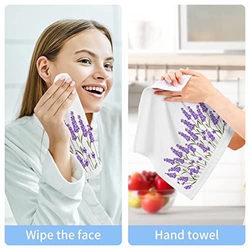 ALAZA Wash Cloth Set Purple Lavender Flowers(n1) - Pack of 6 , Cotton Face Cloths, Highly Absorbent and Soft Feel Fingertip Towels(238na8b)