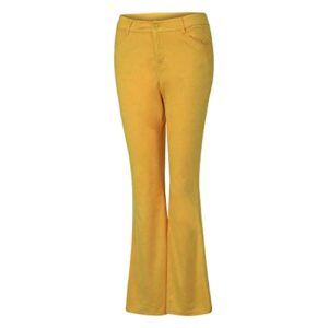 Lazapa Casual Pants for Women, Fall Winter Stretch Slim Tassel Corduroy Flare Jeans Button Zipper High Waist Bell Bottom Yellow