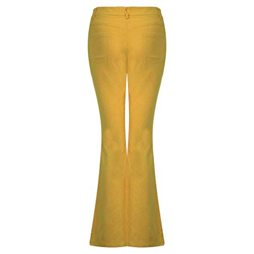 Lazapa Casual Pants for Women, Fall Winter Stretch Slim Tassel Corduroy Flare Jeans Button Zipper High Waist Bell Bottom Yellow