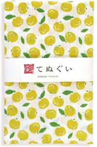 komesichi irodori japanese traditional towel tenugui citron 12.99 x 34.64 in with tenugui iroha (english manual)