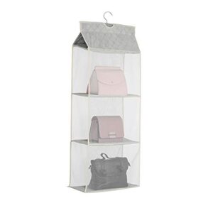 ieventstar 3 grids pockets hanging bag handbag purse storage organizer holder for wardrobe closet hanging shelves (beige, 3 grids)