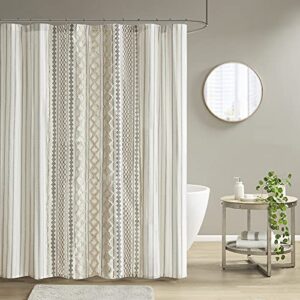 ink+ivy imani tufted chenille 100% cotton shower curtains machine washable, modern home bathroom décor bathtub privacy screen, 72" x 72", ivory