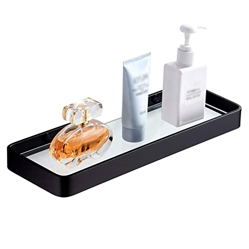 Danpoo Black Floating Shelf Bathroom Wall Shelf, 16" Tempered Glass Shelf Wall Mounted