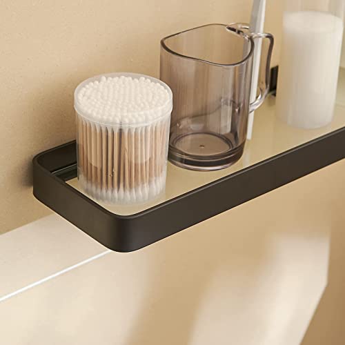 Danpoo Black Floating Shelf Bathroom Wall Shelf, 16" Tempered Glass Shelf Wall Mounted