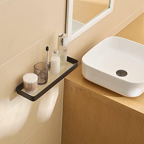 Danpoo Black Floating Shelf Bathroom Wall Shelf, 16" Tempered Glass Shelf Wall Mounted