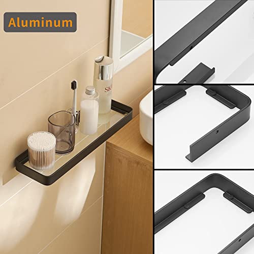 Danpoo Black Floating Shelf Bathroom Wall Shelf, 16" Tempered Glass Shelf Wall Mounted