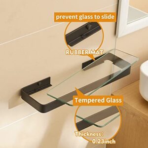 Danpoo Black Floating Shelf Bathroom Wall Shelf, 16" Tempered Glass Shelf Wall Mounted