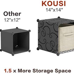 KOUSI Portable Wardrobe Closets 14"x18" Depth Cube Storage, Bedroom Armoire, Storage Organizer with Doors, 15 Cubes, Black