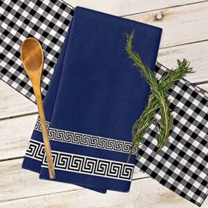 VDLBT Kitchen Towels Geometric Greek Key Dish Cloth Fingertip Bath Towel Navy Blue Hand Drying Soft Tea Towel 18x28in 2PCS