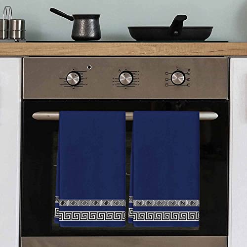 VDLBT Kitchen Towels Geometric Greek Key Dish Cloth Fingertip Bath Towel Navy Blue Hand Drying Soft Tea Towel 18x28in 2PCS