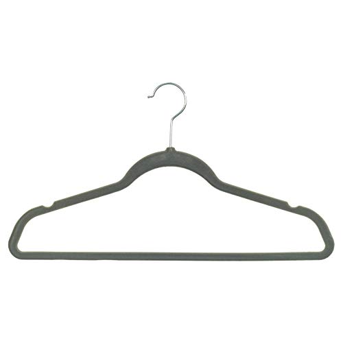 Mainetti SH-VM003-GR10 Grey Velvet Ultra-Thin Hangers with Notches and Bright Zinc Swivel Hooks, 17.5 Inch (Pack of 10)