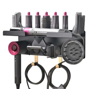 Floatant Wall Mount Holder for Dyson Airwrap Styler Supersonic Hair Dryer, Nail-Free or Perforat Install, Organizer for Storage Attachments, Rack with Hooks for Accessories Nozzles Barrels Brushes