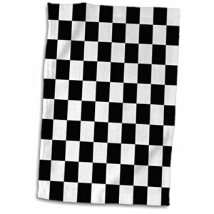 3d rose black and white checkerboard pattern hand/sports towel, 15 x 22