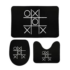 tic tac toe noughts and crosses board bathroom rugs and mats sets 3 piece combination non-slip mat coral velvet toilet lid cover washable 15.7"x23.6"