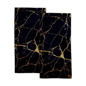 xollar 2pcs hand bath towels for bathroom black marble gold vein absorbent soft fingertip towel body hair drying cloth for kitchen gym spa 30” x 15” quick dry