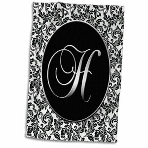 3d rose letter h - black and white damask twl_38757_1 towel, 15" x 22"