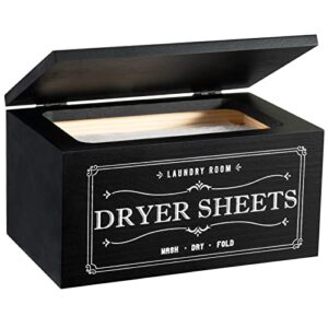 rustic dryer sheet holder with lid - cute farmhouse dryer sheet dispenser laundry room decor accessories,fabric softener dispenser dryer sheet container for laundry organization storage,black-n