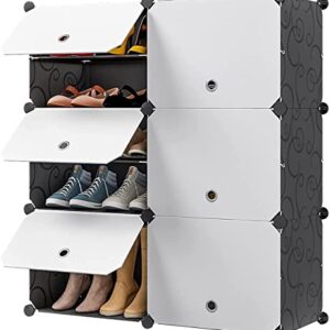 Aeitc Shoe Rack Organizer Shoe Organizer Shoe Storage Cabinet Narrow Standing Stackable Space Saver Shoe Rack (24 pairs, White Door)