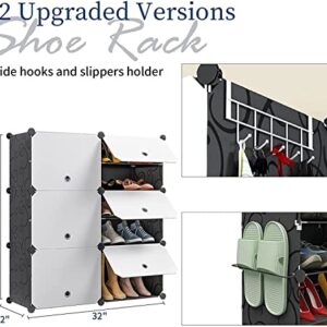 Aeitc Shoe Rack Organizer Shoe Organizer Shoe Storage Cabinet Narrow Standing Stackable Space Saver Shoe Rack (24 pairs, White Door)