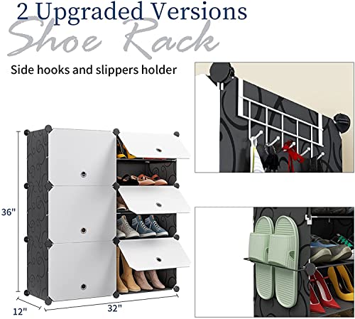 Aeitc Shoe Rack Organizer Shoe Organizer Shoe Storage Cabinet Narrow Standing Stackable Space Saver Shoe Rack (24 pairs, White Door)