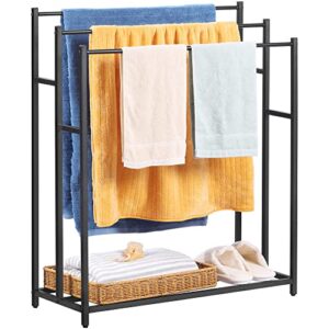 towel racks for bathroom, 3 tier freestanding towel rack for bath, large pool towel rack outdoor towels stand holder, black, alhakin
