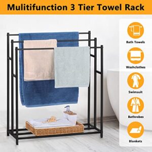 Towel Racks for Bathroom, 3 Tier Freestanding Towel Rack for Bath, Large Pool Towel Rack Outdoor Towels Stand Holder, Black, ALHAKIN