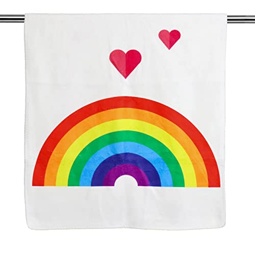 La Random 2 Pcs Rainbow Hearts Hand Bath Towels, Absorbent Soft Face Fingertip Towel for Bathroom Kitchen Dish Washcloths 30 inch x 15 inch