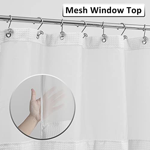 ALYVIA SPRING Waffle Weave Shower Curtain with Snap-in Fabric Liner & Hooks Set: Hotel Style & Top Sheer Window, Double Layers & Machine Washable for Easy Clean, 71x72, White