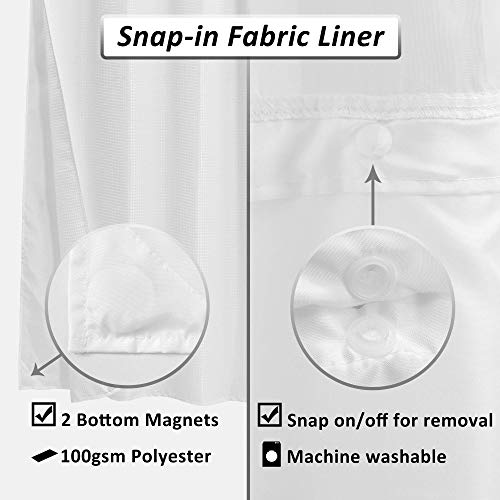 ALYVIA SPRING Waffle Weave Shower Curtain with Snap-in Fabric Liner & Hooks Set: Hotel Style & Top Sheer Window, Double Layers & Machine Washable for Easy Clean, 71x72, White