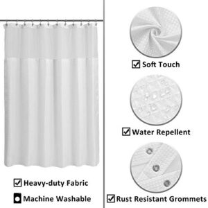 ALYVIA SPRING Waffle Weave Shower Curtain with Snap-in Fabric Liner & Hooks Set: Hotel Style & Top Sheer Window, Double Layers & Machine Washable for Easy Clean, 71x72, White