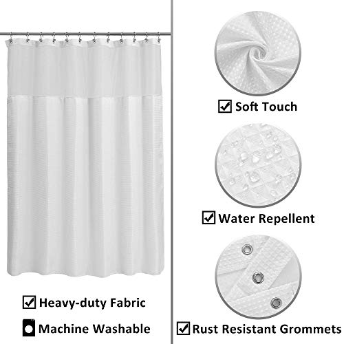 ALYVIA SPRING Waffle Weave Shower Curtain with Snap-in Fabric Liner & Hooks Set: Hotel Style & Top Sheer Window, Double Layers & Machine Washable for Easy Clean, 71x72, White