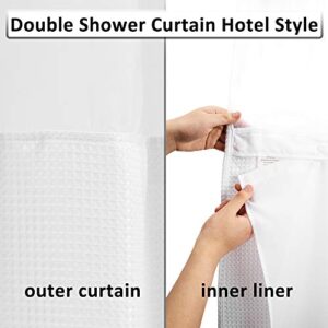 ALYVIA SPRING Waffle Weave Shower Curtain with Snap-in Fabric Liner & Hooks Set: Hotel Style & Top Sheer Window, Double Layers & Machine Washable for Easy Clean, 71x72, White