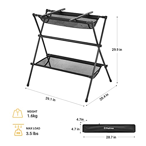 KingCamp Folding Luggage Rack with Storage Mesh Rack Shelf Collapsible Suitcase Stand Aluminum Luggage Rack for Guest Room, Bedroom, Hotel, Camping Cooking,Indoor & Outdoor