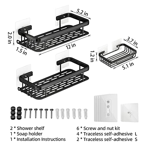 Voldra Shower Caddy Adhesive Shower Shelf With Soap Dish Bathroom Shower Organizer With 4 Hooks Shower Rack Rustproof Shower Storage For Inside Shower&Kitchen Storage-3Pack