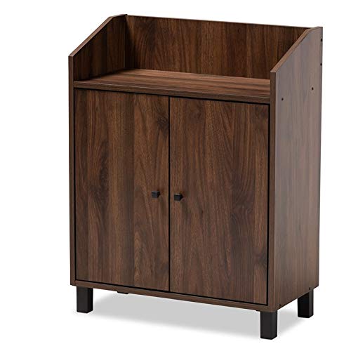 Baxton Studio Rossin Modern and Contemporary Walnut Brown Finished 2-Door Wood Entryway Shoe Storage Cabinet with Open Shelf