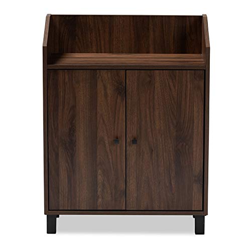 Baxton Studio Rossin Modern and Contemporary Walnut Brown Finished 2-Door Wood Entryway Shoe Storage Cabinet with Open Shelf